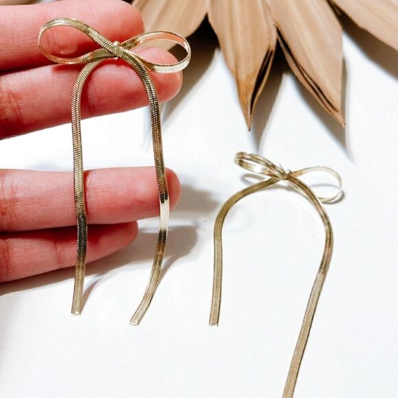 Gold bow drop earrings #96 - Picture 2 of 6
